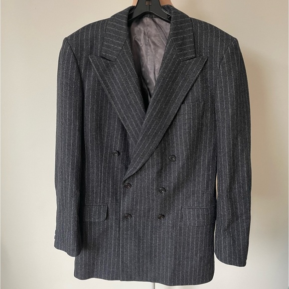 Hackett London Bergdorf Goodman Wool Gray Pinstripe Suit Jacket Blazer EUC 40L - Picture 1 of 10
